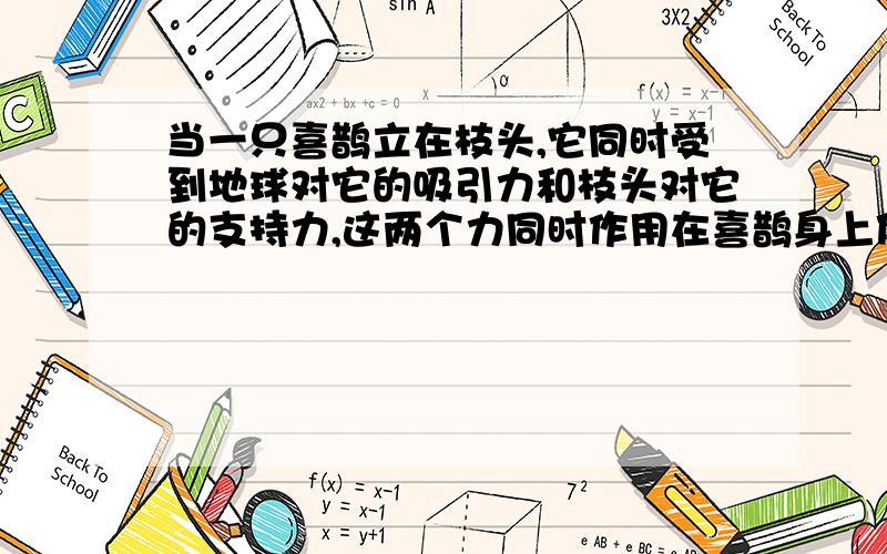 当一只喜鹊立在枝头,它同时受到地球对它的吸引力和枝头对它的支持力,这两个力同时作用在喜鹊身上使之保持静止状态,所以这两个力是平衡力,当喜鹊飞离枝头,虽然受到重力作用,但支持力