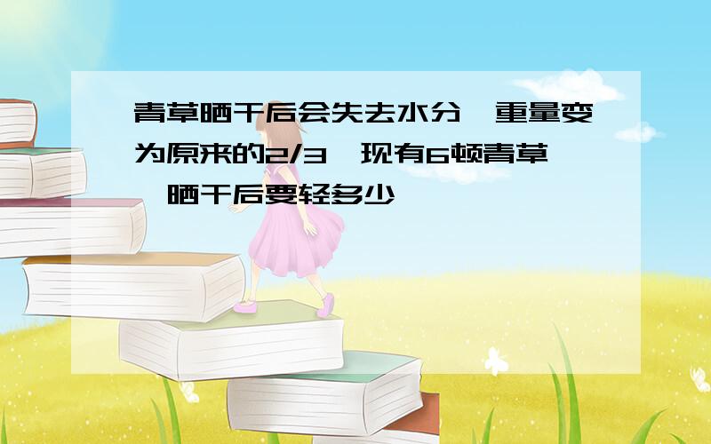 青草晒干后会失去水分,重量变为原来的2/3,现有6顿青草,晒干后要轻多少