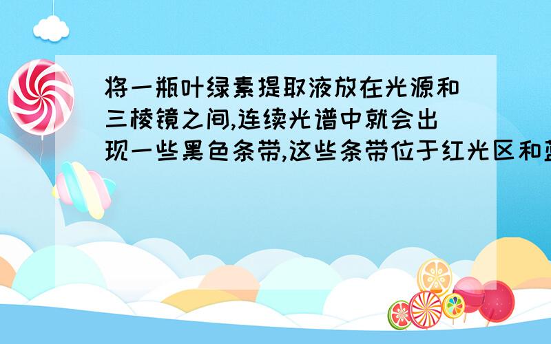 将一瓶叶绿素提取液放在光源和三棱镜之间,连续光谱中就会出现一些黑色条带,这些条带位于红光区和蓝紫光区,这个我是明白的,可是为什么不出现在绿光区呢,绿色的叶绿素不会反射掉绿光