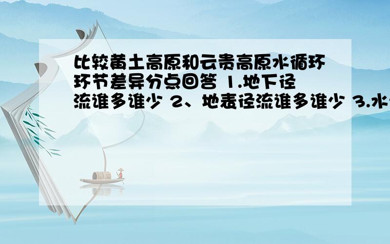 比较黄土高原和云贵高原水循环环节差异分点回答 1.地下径流谁多谁少 2、地表径流谁多谁少 3.水汽输送谁多谁少.