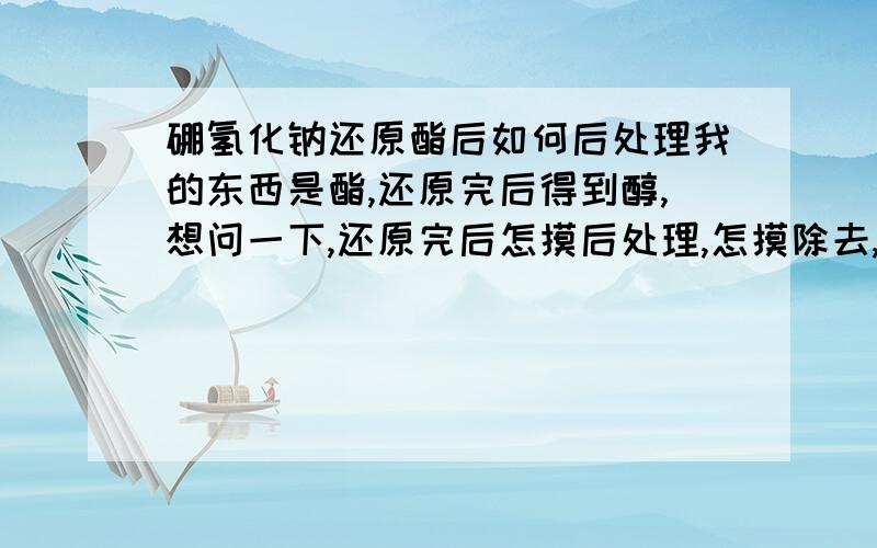 硼氢化钠还原酯后如何后处理我的东西是酯,还原完后得到醇,想问一下,还原完后怎摸后处理,怎摸除去,反应体系中的物质硼.谢谢各位,多给些建议.