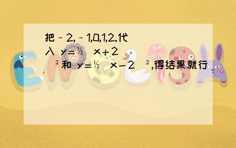 把﹣2,﹣1,0,1,2.代入 y＝½（x＋2）²和 y＝½（x－2）²,得结果就行