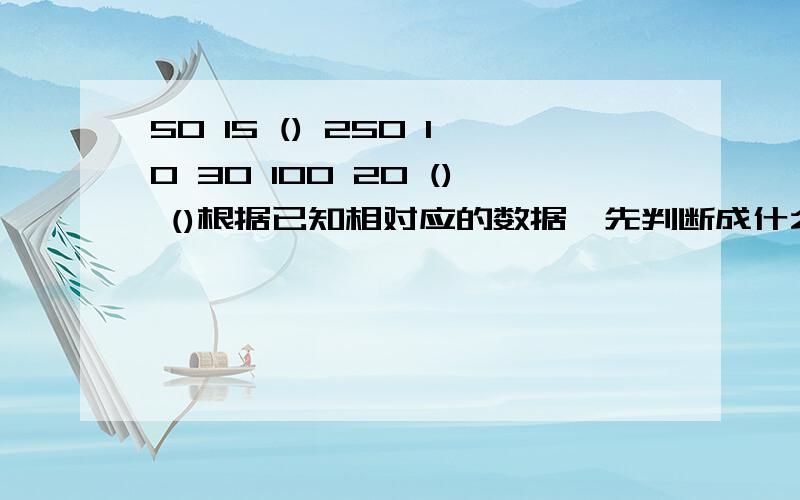 50 15 () 250 10 30 100 20 () ()根据已知相对应的数据,先判断成什么比例,再填表