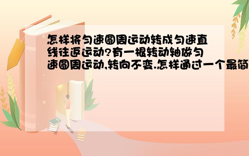 怎样将匀速圆周运动转成匀速直线往返运动?有一根转动轴做匀速圆周运动,转向不变.怎样通过一个最简单的机械连接机构使其最终动力输出为：匀速直线往返运动?我知道这种结构可以帮我自