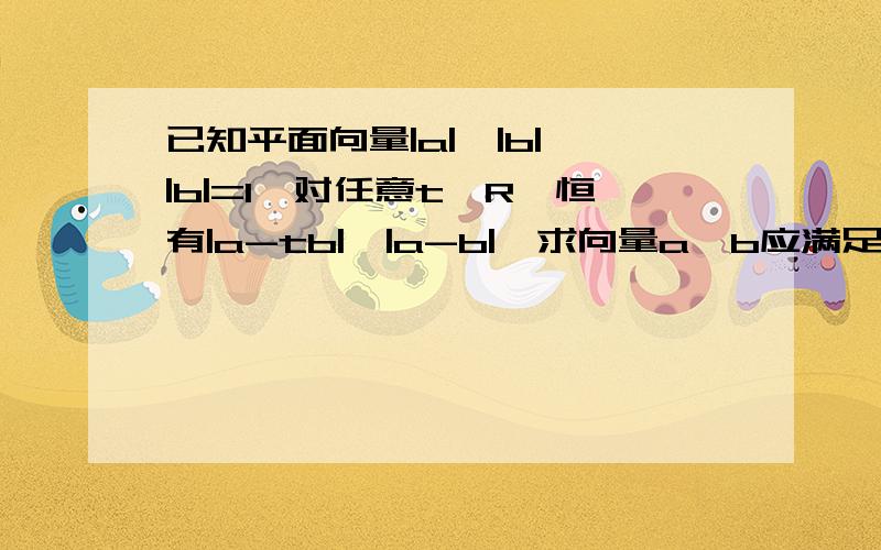 已知平面向量|a|≠|b|,|b|=1,对任意t∈R,恒有|a-tb|≥|a-b|,求向量a,b应满足什么条件