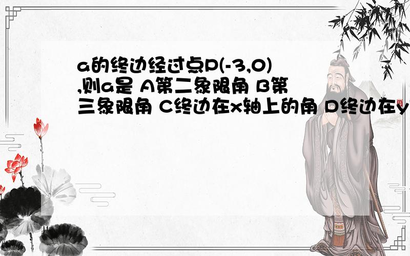 a的终边经过点P(-3,0),则a是 A第二象限角 B第三象限角 C终边在x轴上的角 D终边在y轴上的角