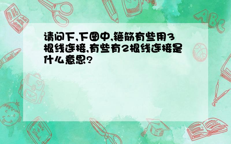 请问下,下图中,箍筋有些用3根线连接,有些有2根线连接是什么意思?