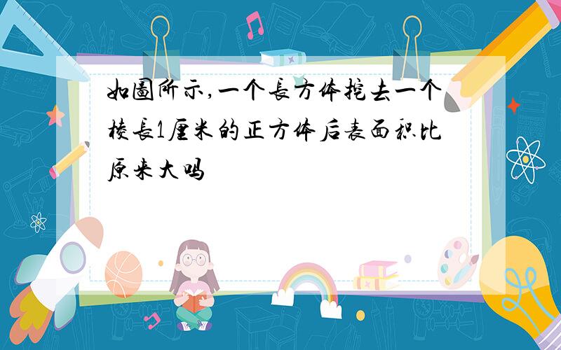 如图所示,一个长方体挖去一个棱长1厘米的正方体后表面积比原来大吗