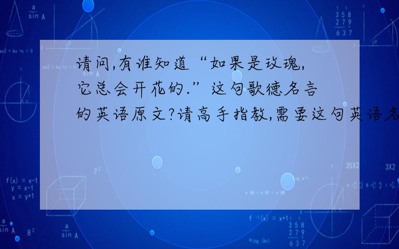 请问,有谁知道“如果是玫瑰,它总会开花的.”这句歌德名言的英语原文?请高手指教,需要这句英语名言的英文原句?