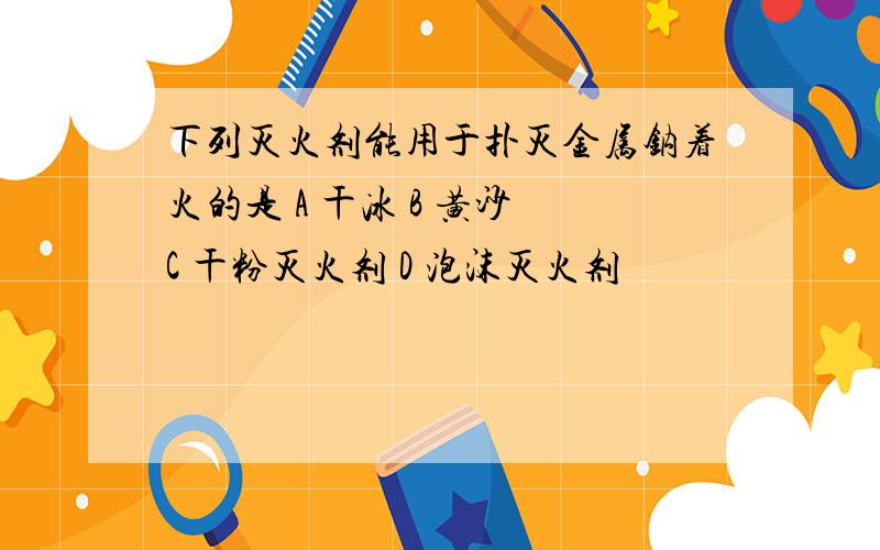 下列灭火剂能用于扑灭金属钠着火的是 A 干冰 B 黄沙 C 干粉灭火剂 D 泡沫灭火剂