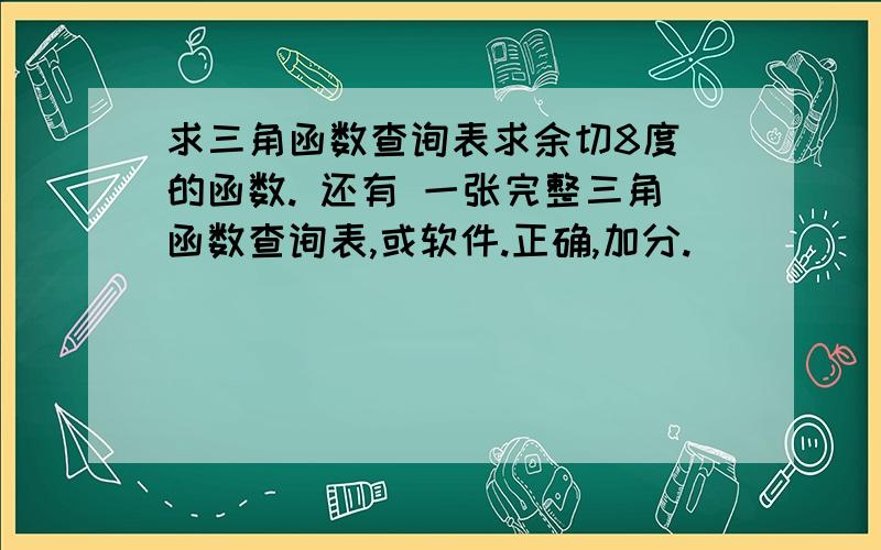 求三角函数查询表求余切8度 的函数. 还有 一张完整三角函数查询表,或软件.正确,加分.