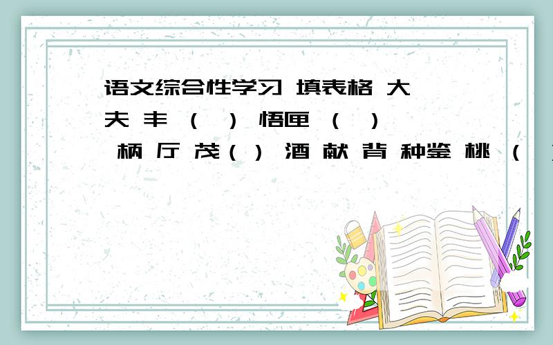 语文综合性学习 填表格 大 夫 丰 （ ） 悟匣 （ ） 柄 厅 茂（） 酒 献 背 种鉴 桃 （ ） 炬 坚