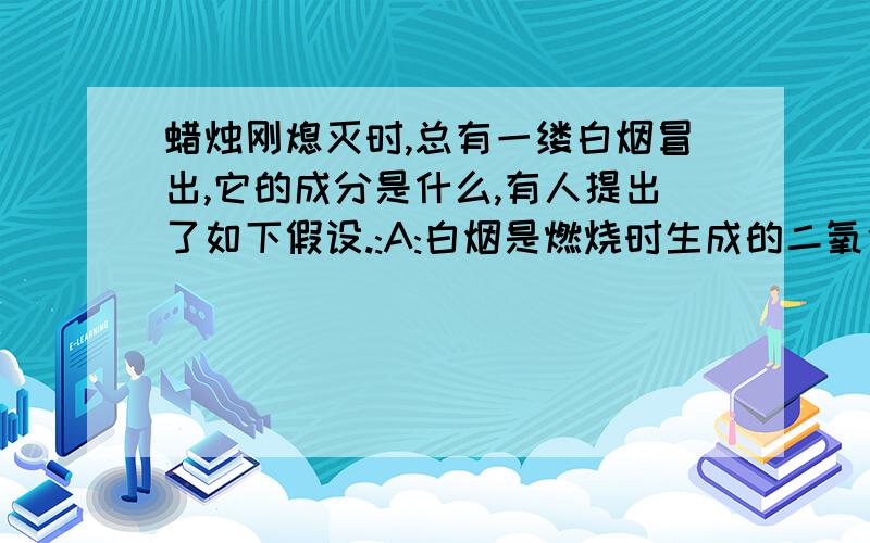 蜡烛刚熄灭时,总有一缕白烟冒出,它的成分是什么,有人提出了如下假设.:A:白烟是燃烧时生成的二氧化碳 B；