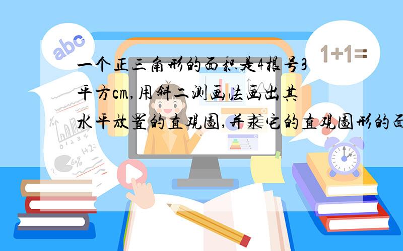 一个正三角形的面积是4根号3平方cm,用斜二测画法画出其水平放置的直观图,并求它的直观图形的面