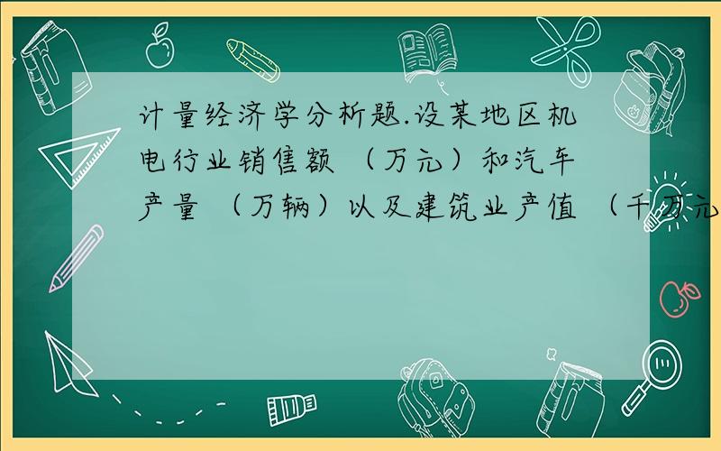 计量经济学分析题.设某地区机电行业销售额 （万元）和汽车产量 （万辆）以及建筑业产值 （千万元）.经Eviews软件对1981年——1997年的数据分别建立线性模型和双对数模型进行最小二乘估计