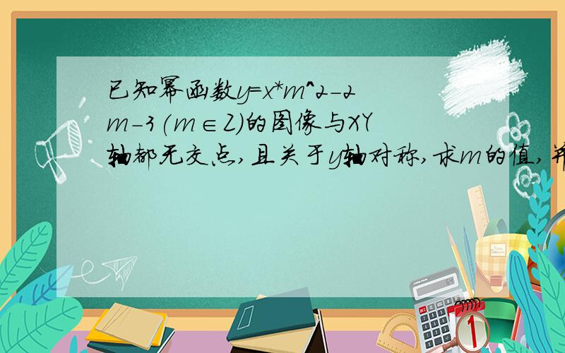 已知幂函数y=x*m^2-2m-3(m∈Z)的图像与XY轴都无交点,且关于y轴对称,求m的值,并画出图像