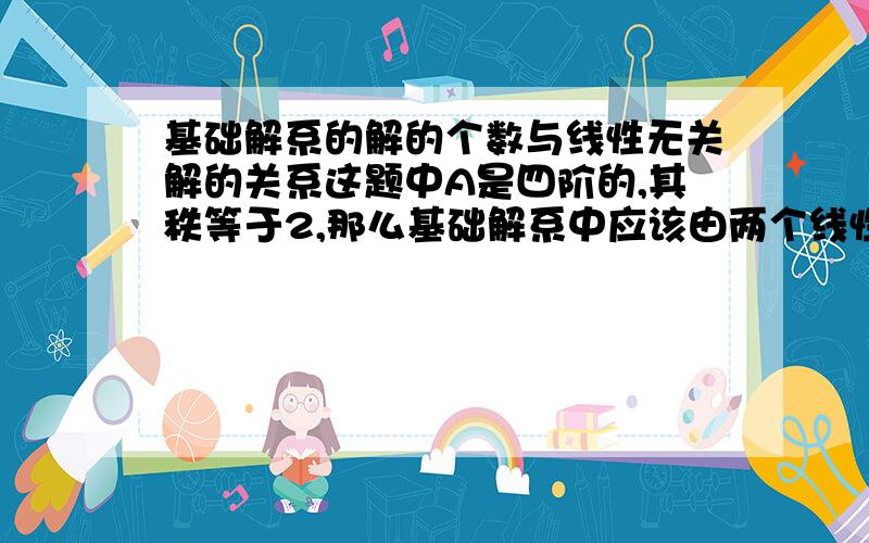 基础解系的解的个数与线性无关解的关系这题中A是四阶的,其秩等于2,那么基础解系中应该由两个线性无关解组成,但是题目怎么说n1,n2,n3都是AX=b的三个线性无关解呢?基础解系和线性无关解的