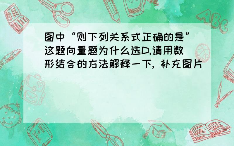 图中“则下列关系式正确的是”这题向量题为什么选D,请用数形结合的方法解释一下, 补充图片