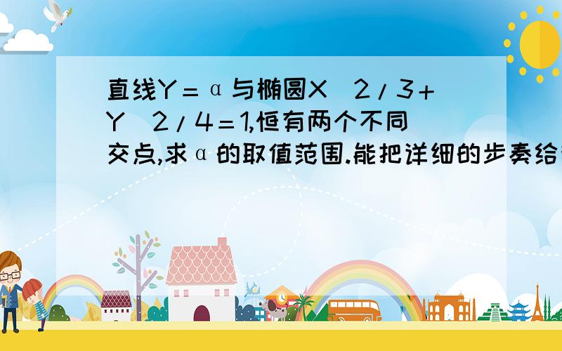 直线Y＝α与椭圆X^2/3＋Y^2/4＝1,恒有两个不同交点,求α的取值范围.能把详细的步奏给我吗?谢谢!