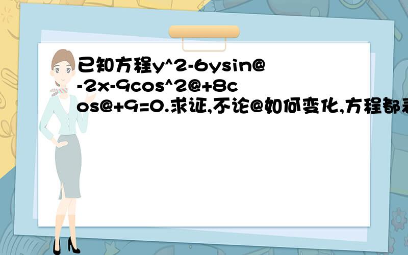 已知方程y^2-6ysin@-2x-9cos^2@+8cos@+9=0.求证,不论@如何变化,方程都表示顶点在同一个椭圆上的抛物线（@为一个角4 ,还有方程都表示顶点在同一个椭圆上的抛物线怎么理解?