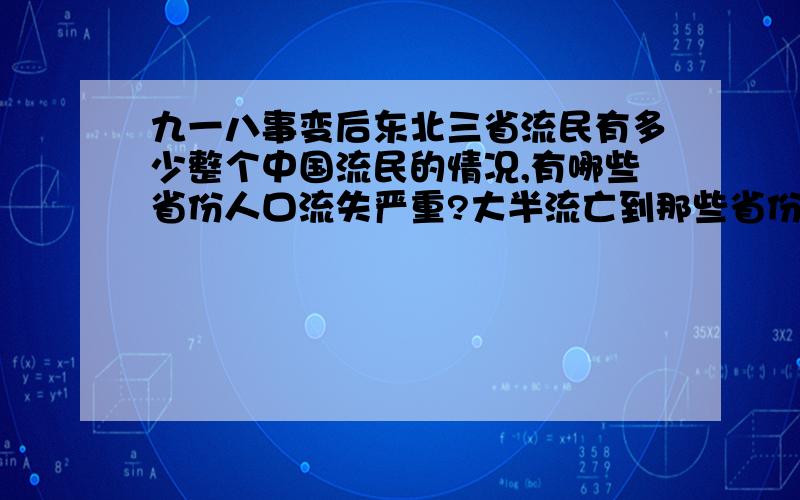 九一八事变后东北三省流民有多少整个中国流民的情况,有哪些省份人口流失严重?大半流亡到那些省份?这样我便可从中明白一点,希望有数据表示,