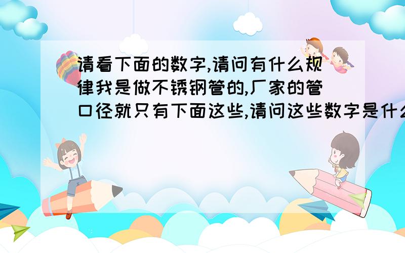 请看下面的数字,请问有什么规律我是做不锈钢管的,厂家的管口径就只有下面这些,请问这些数字是什么规律9.50 10.0 12.7 15.88 19.05 22.23 25.40 28.60 31.75 35.0 38.10 41.28 44.45 50.80 57.55 63.50 76.20 80.0 88.90