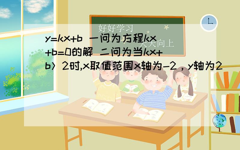 y=kx+b 一问为方程kx+b=0的解 二问为当kx+b＞2时,x取值范围x轴为-2，y轴为2