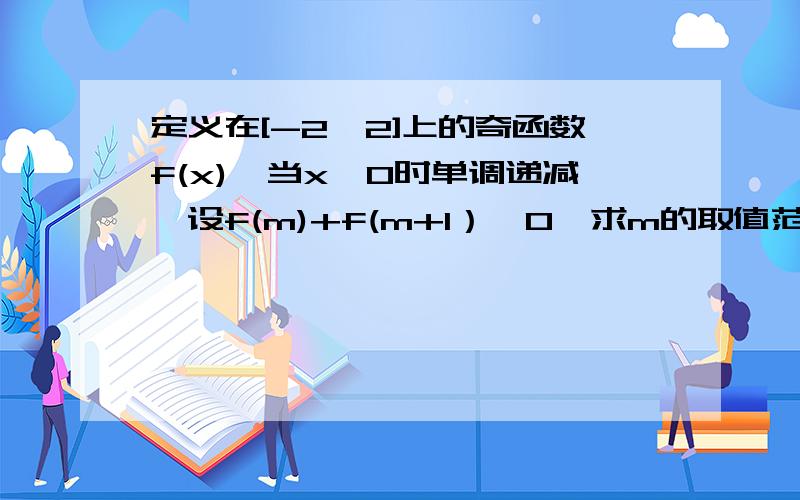 定义在[-2,2]上的奇函数f(x),当x≥0时单调递减,设f(m)+f(m+1）＞0,求m的取值范围.写错了，是f(m-1)