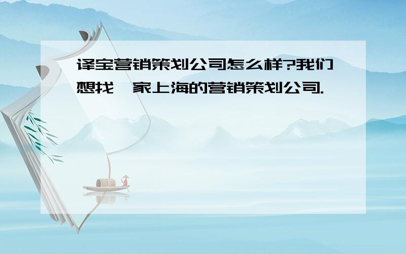 译宝营销策划公司怎么样?我们想找一家上海的营销策划公司.