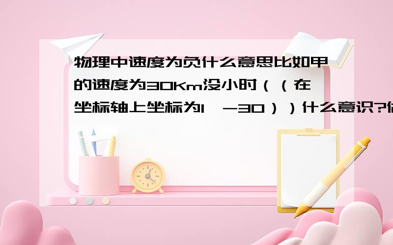 物理中速度为负什么意思比如甲的速度为30Km没小时（（在坐标轴上坐标为1,-30））什么意识?做减速运动?