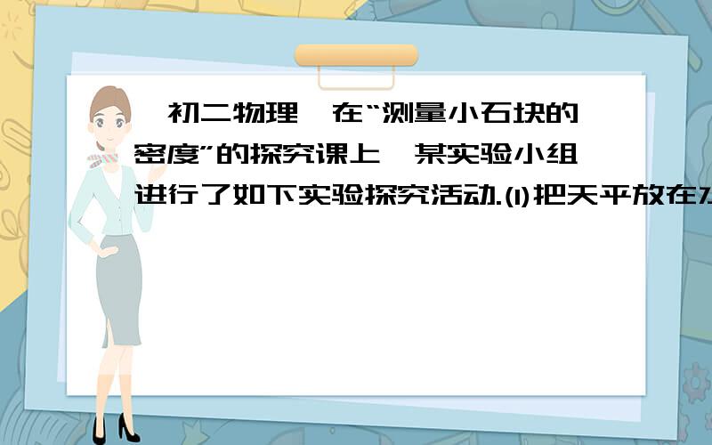 【初二物理】在“测量小石块的密度”的探究课上,某实验小组进行了如下实验探究活动.(1)把天平放在水平桌面上,指针指在分度盘的中线处,如图甲所示,于是小丽同学直接使用天平进行测量.