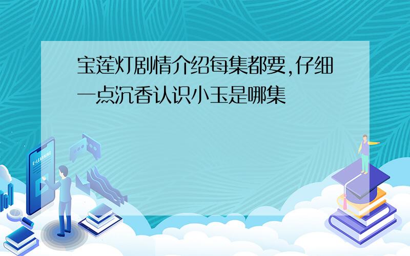 宝莲灯剧情介绍每集都要,仔细一点沉香认识小玉是哪集