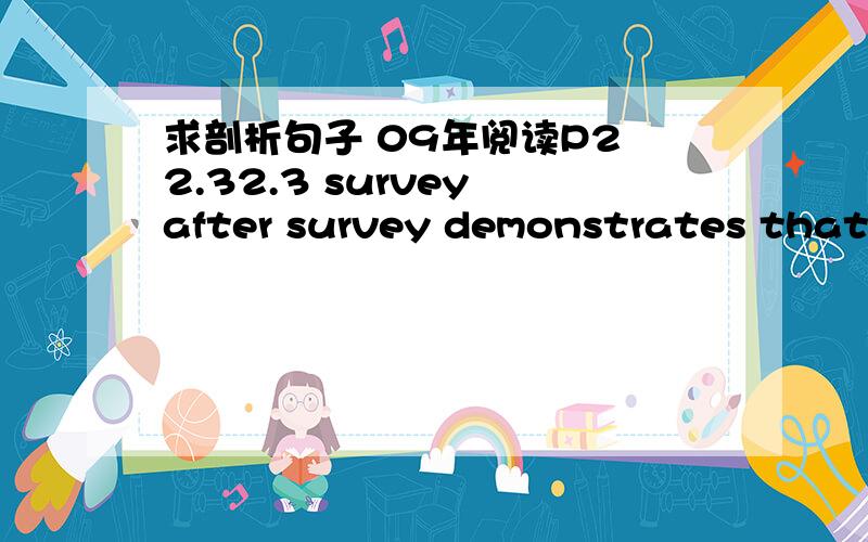 求剖析句子 09年阅读P2 2.32.3 survey after survey demonstrates that people feel very positive about their college education,believing that it has made them better and more tolerant people.麻烦翻译句子说出是个什么句子（陈述,从