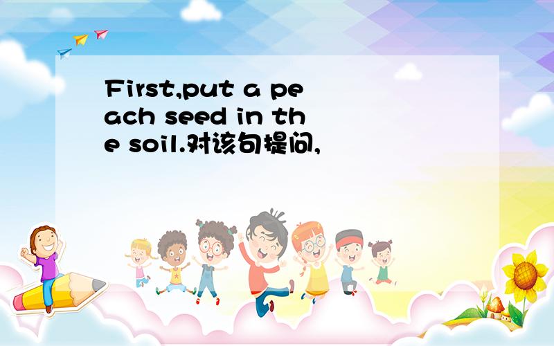 First,put a peach seed in the soil.对该句提问,