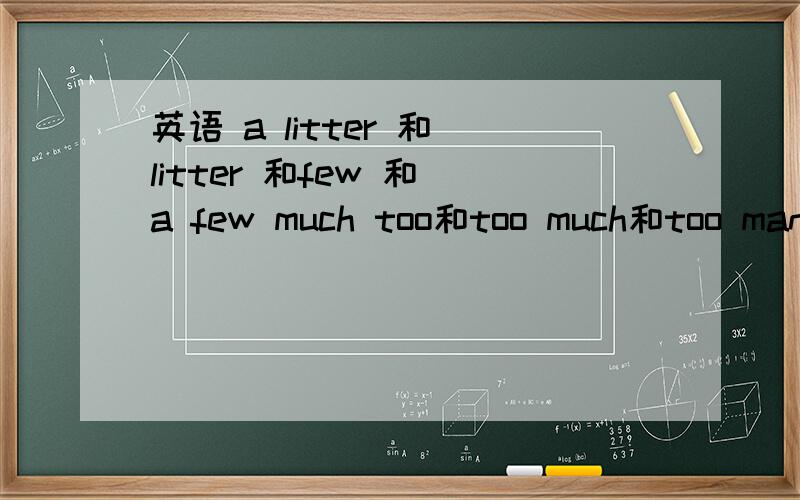 英语 a litter 和 litter 和few 和 a few much too和too much和too mang和mang too8个单词什么区别