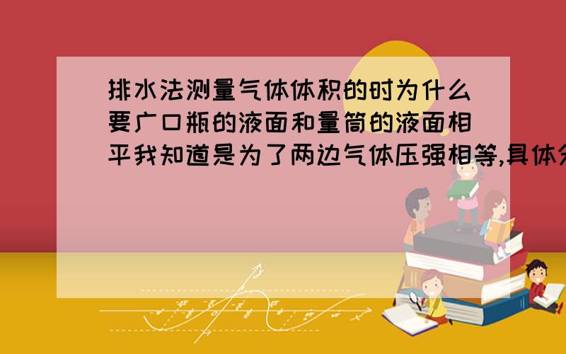 排水法测量气体体积的时为什么要广口瓶的液面和量筒的液面相平我知道是为了两边气体压强相等,具体分析一下,为什么不相平压强就不等了呢