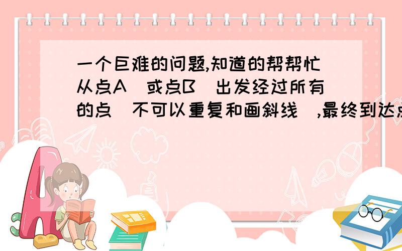 一个巨难的问题,知道的帮帮忙从点A（或点B）出发经过所有的点（不可以重复和画斜线）,最终到达点B（或点A）图在这里,不可以连接点A,B我想了一上午了