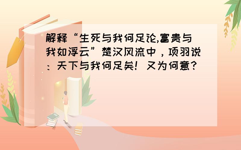 解释“生死与我何足论,富贵与我如浮云”楚汉风流中，项羽说：天下与我何足矣！又为何意？