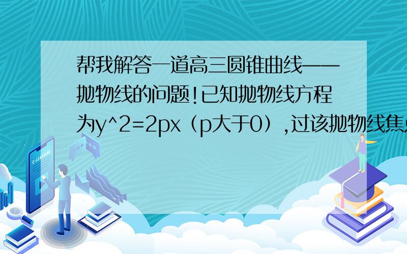 帮我解答一道高三圆锥曲线——抛物线的问题!已知抛物线方程为y^2=2px（p大于0）,过该抛物线焦点F且斜率为2的直线交抛物线于A、B两点,过点A、B分别作AM、BN垂直于抛物线的准线并分别交其于