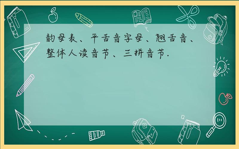 韵母表、平舌音字母、翘舌音、整体人读音节、三拼音节.