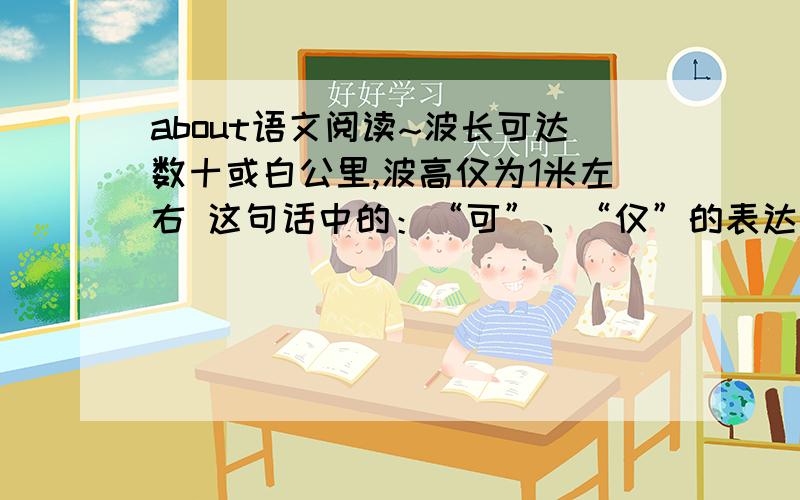 about语文阅读~波长可达数十或白公里,波高仅为1米左右 这句话中的：“可”、“仅”的表达作用是