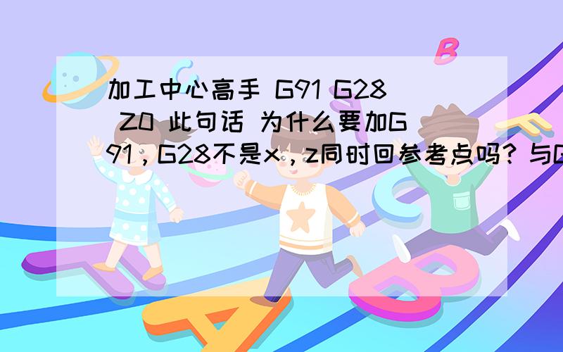 加工中心高手 G91 G28 Z0 此句话 为什么要加G91，G28不是x，z同时回参考点吗？与G28 Z0有什么区别？