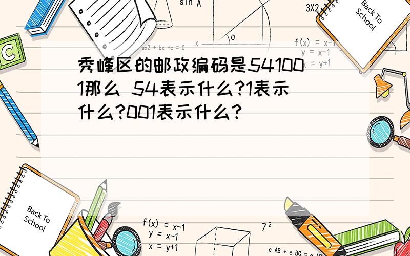 秀峰区的邮政编码是541001那么 54表示什么?1表示什么?001表示什么?