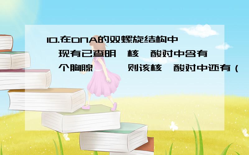 10.在DNA的双螺旋结构中,现有已查明一核苷酸对中含有一个胸腺嘧啶,则该核苷酸对中还有（ ）10．在DNA的双螺旋结构中，现有已查明一核苷酸对中含有一个胸腺嘧啶，则该核苷酸对中还有（