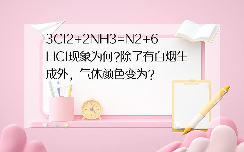 3CI2+2NH3=N2+6HCI现象为何?除了有白烟生成外，气体颜色变为？