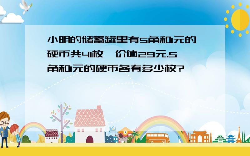 小明的储蓄罐里有5角和1元的硬币共41枚,价值29元.5角和1元的硬币各有多少枚?