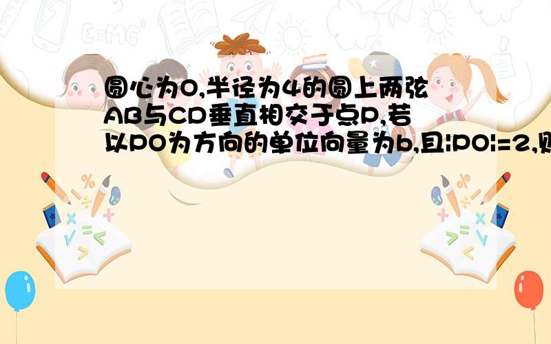 圆心为O,半径为4的圆上两弦AB与CD垂直相交于点P,若以PO为方向的单位向量为b,且|PO|=2,则 =求 PA+PB+PC+PD=?