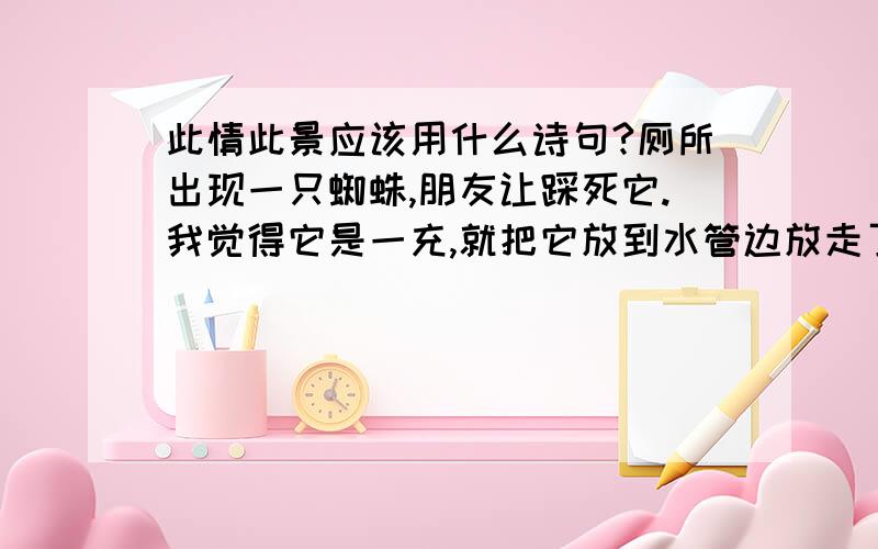 此情此景应该用什么诗句?厕所出现一只蜘蛛,朋友让踩死它.我觉得它是一充,就把它放到水管边放走了.然后朋友就说了一句诗.可我怎么也想不起来了.好像和蝼蚁有关?