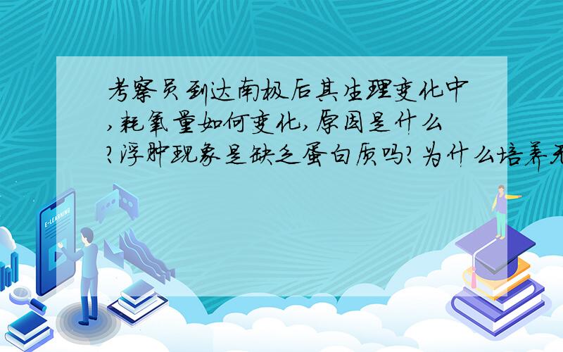 考察员到达南极后其生理变化中,耗氧量如何变化,原因是什么?浮肿现象是缺乏蛋白质吗?为什么培养无籽西瓜与生长素无关,而无子番茄和辣椒就有关呢?下丘脑分泌合成促甲状腺激素,而由垂体