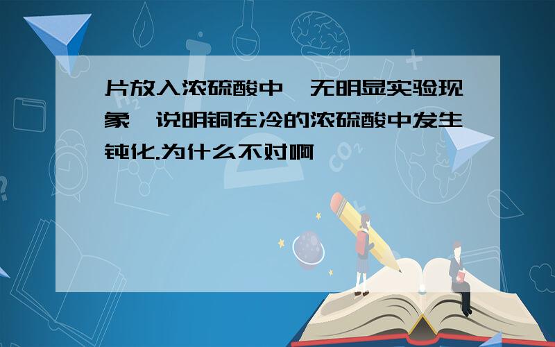 片放入浓硫酸中,无明显实验现象,说明铜在冷的浓硫酸中发生钝化.为什么不对啊